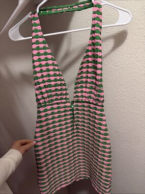 Zara Pink and Green Striped Backless Halter Dress